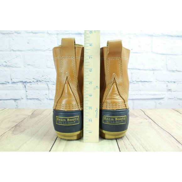 LL Bean Blue Brown Leather Rubber Unlined 8" Ankle Duck Boots Round Toe Size 8 M - Picture 6 of 10